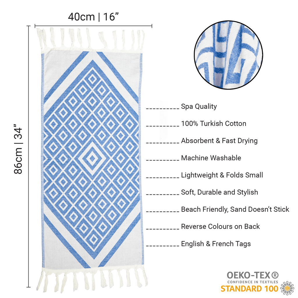 Turkish Towels Canada | Hand Towel | Blue + White-4
